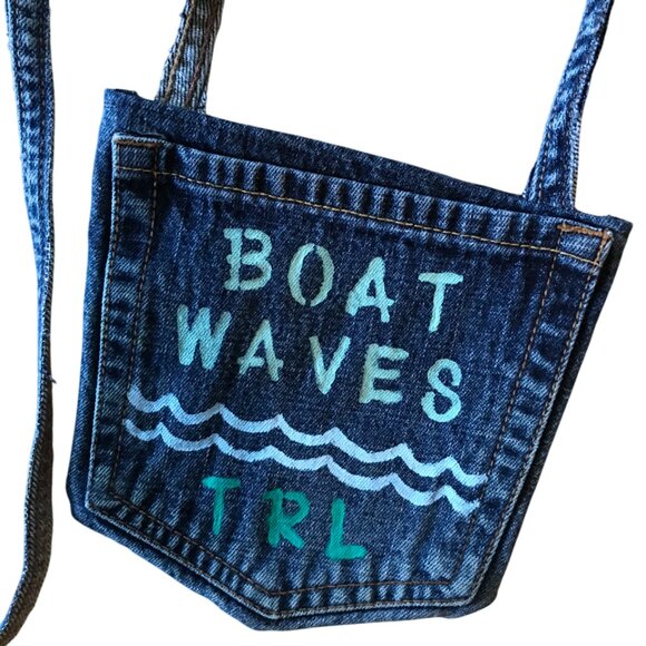 Handmade Crossbody Bag: Recycled Denim Table Rock Lake Theme Cell Phone Holder - Picture 6 of 12